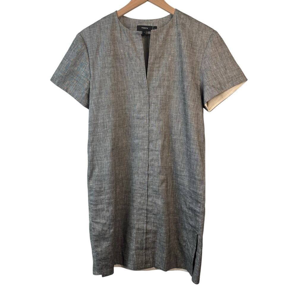 Theory Womens Dress Small Petite Linen‎ Blend Slit Front Sharkskin minimalist